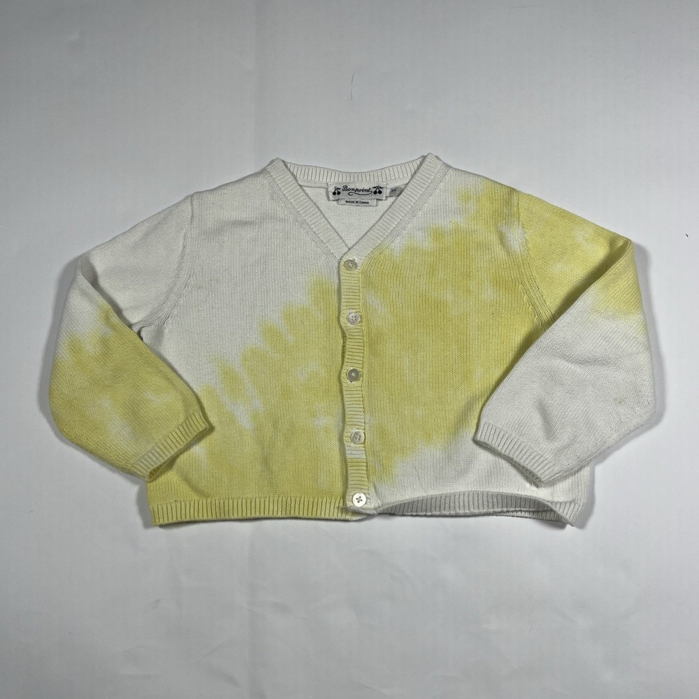 Bonpoint Girls Button Up White & Yellow Ombre  Sweater Size 3A